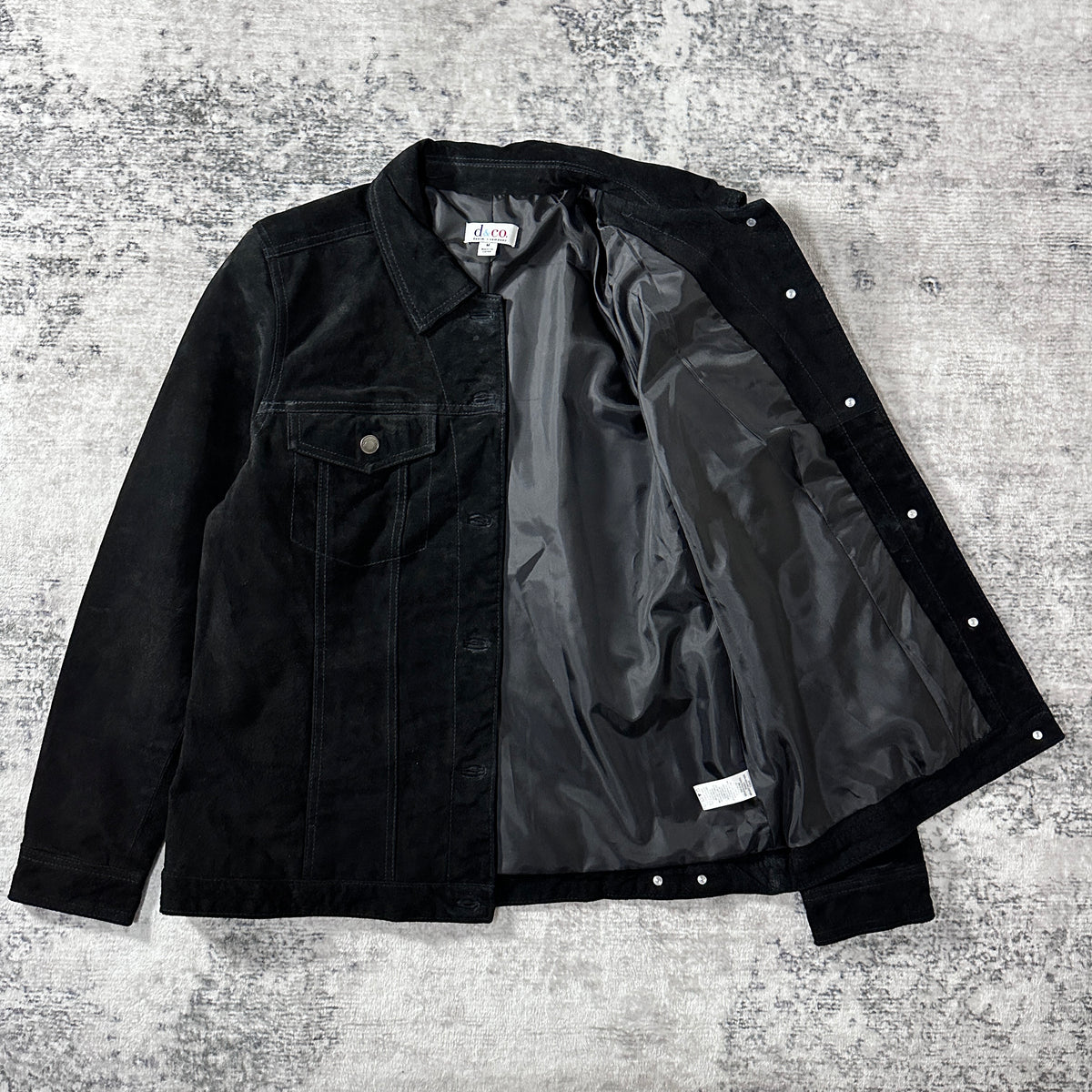 Denim & Co. Black Suede Leather Trucker Jacket Size M