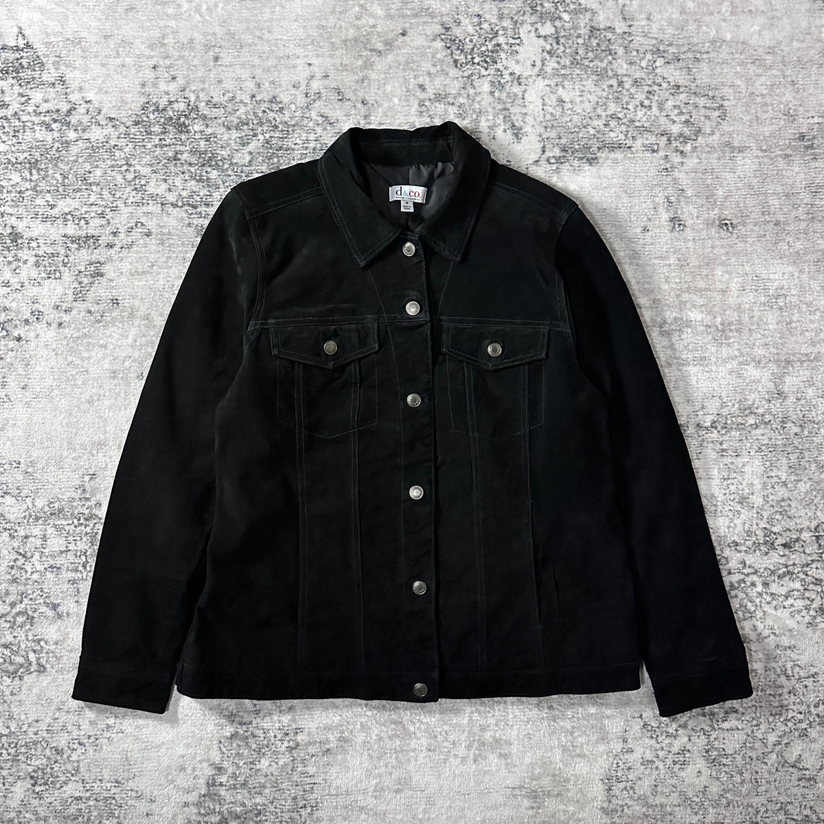 Denim & Co. Black Suede Leather Trucker Jacket Size M
