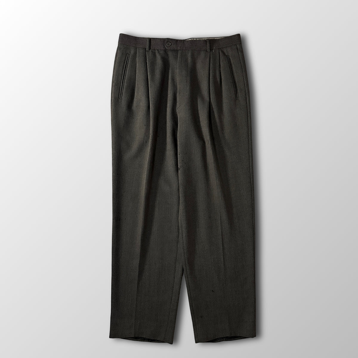 Zanella Dark Olive Brown 100% Virgin Wool Pleated Trousers Made in Italy Size 36
