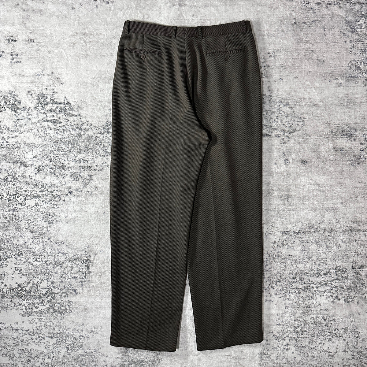 Zanella Dark Olive Brown 100% Virgin Wool Pleated Trousers Made in Italy Size 36