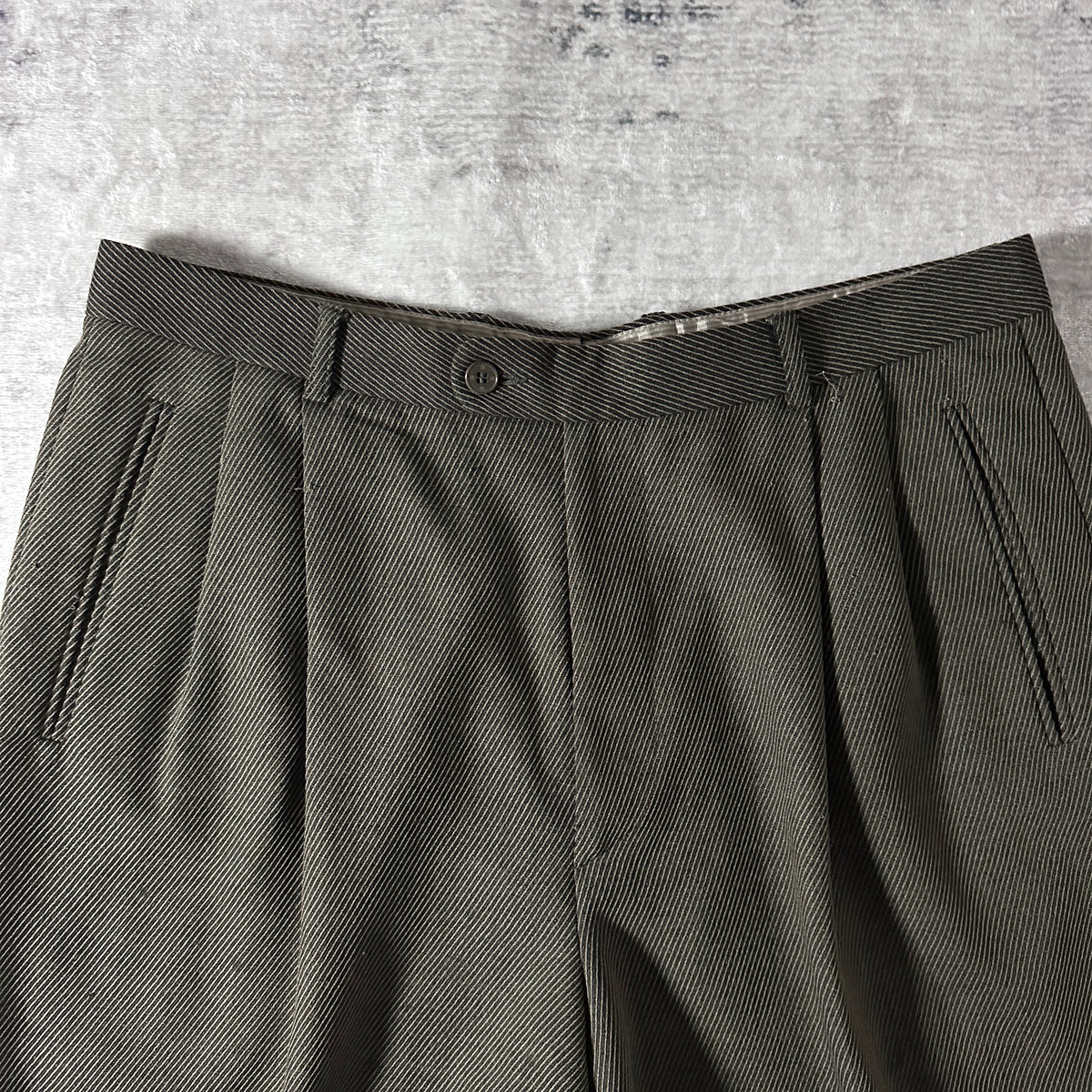 Zanella Dark Olive Brown 100% Virgin Wool Pleated Trousers Made in Italy Size 36
