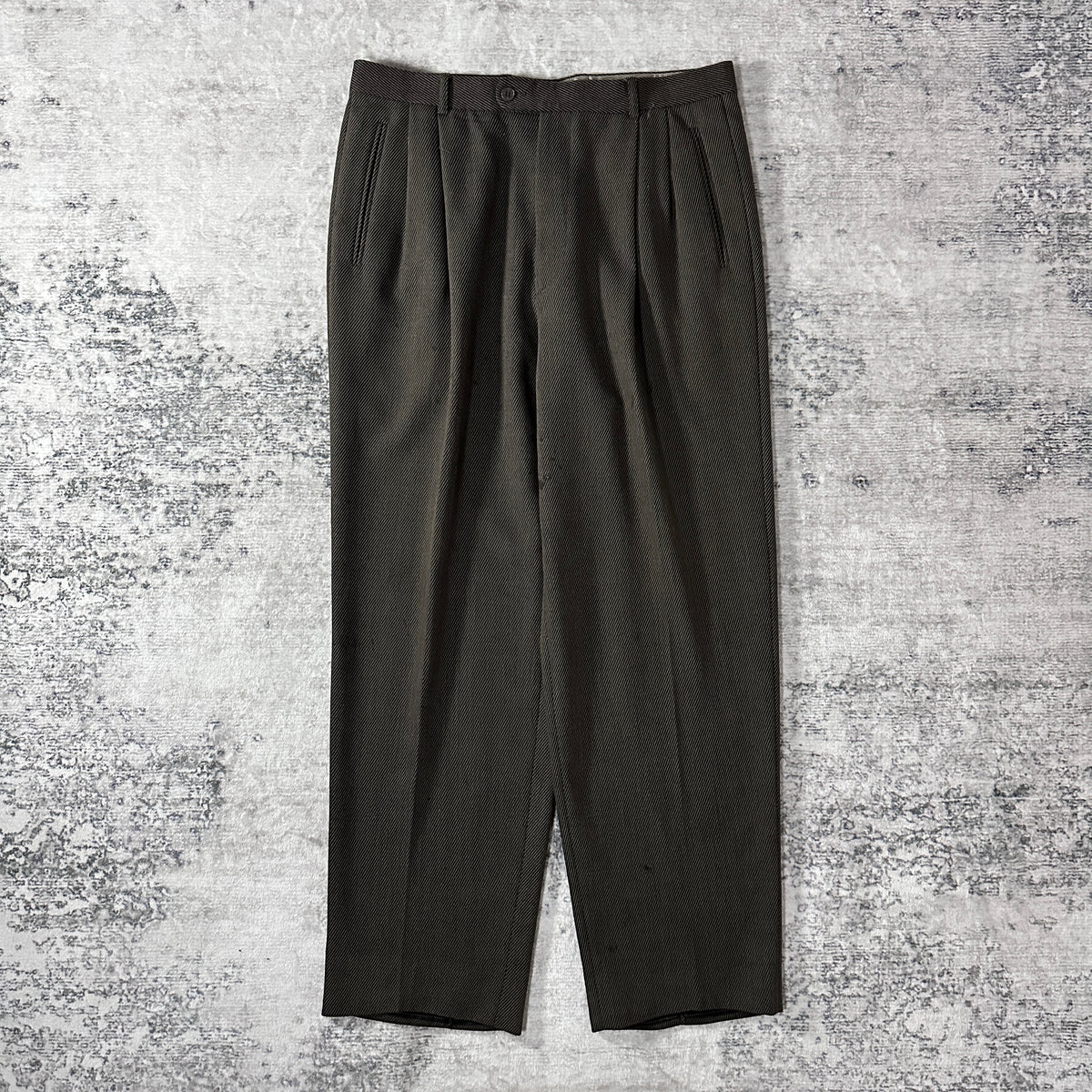 Zanella Dark Olive Brown 100% Virgin Wool Pleated Trousers Made in Italy Size 36