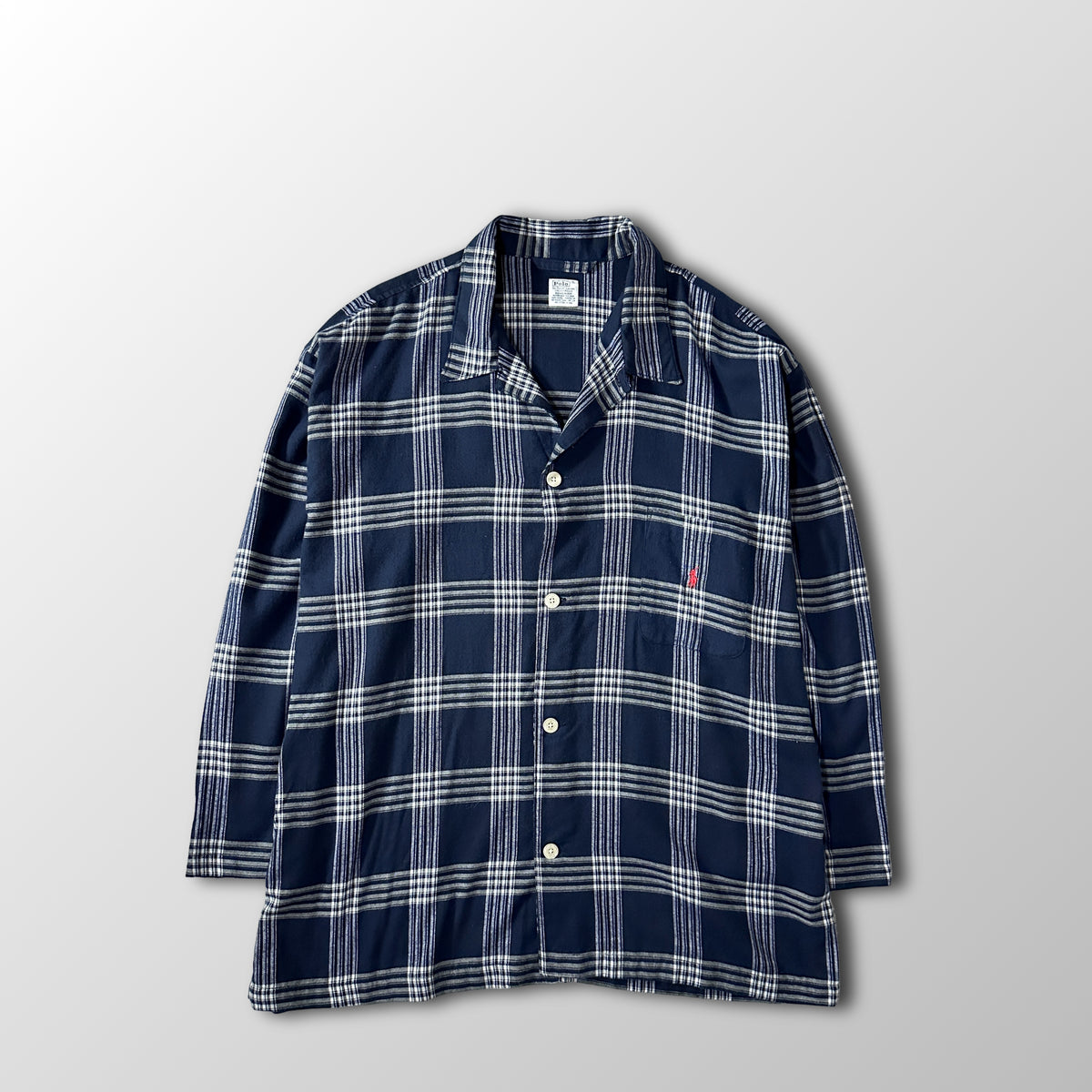Polo by Ralph Lauren Navy White Plaid Cotton Flannel Open Collar Pajama Shirt Size L/XL