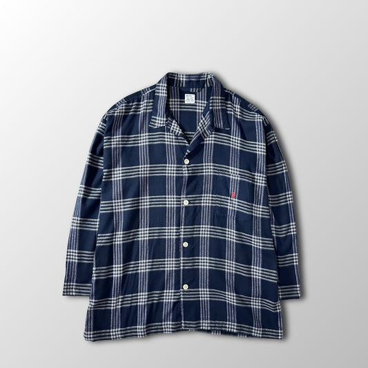 Polo by Ralph Lauren Navy White Plaid Cotton Flannel Open Collar Pajama Shirt Size L/XL