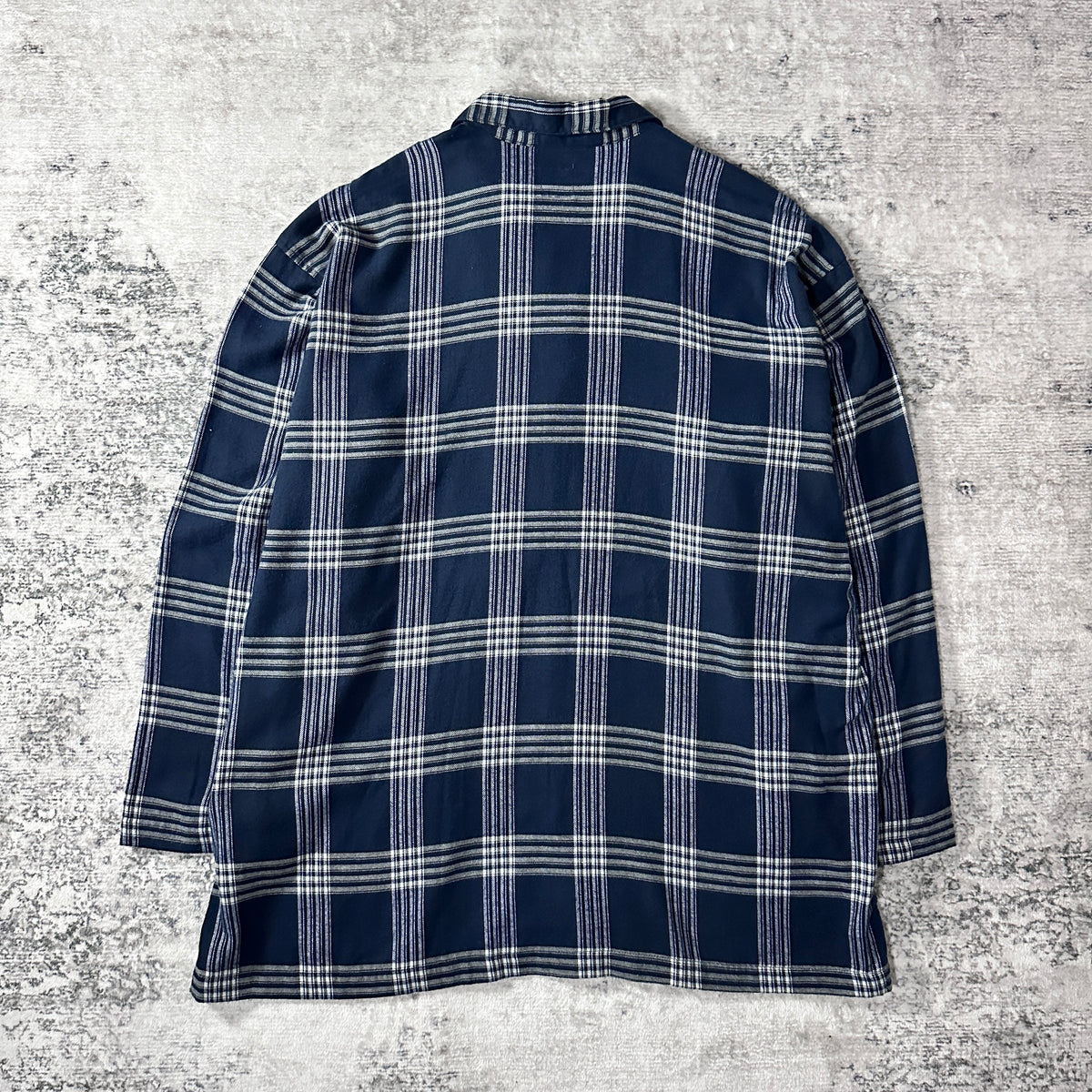 Polo by Ralph Lauren Navy White Plaid Cotton Flannel Open Collar Pajama Shirt Size L/XL