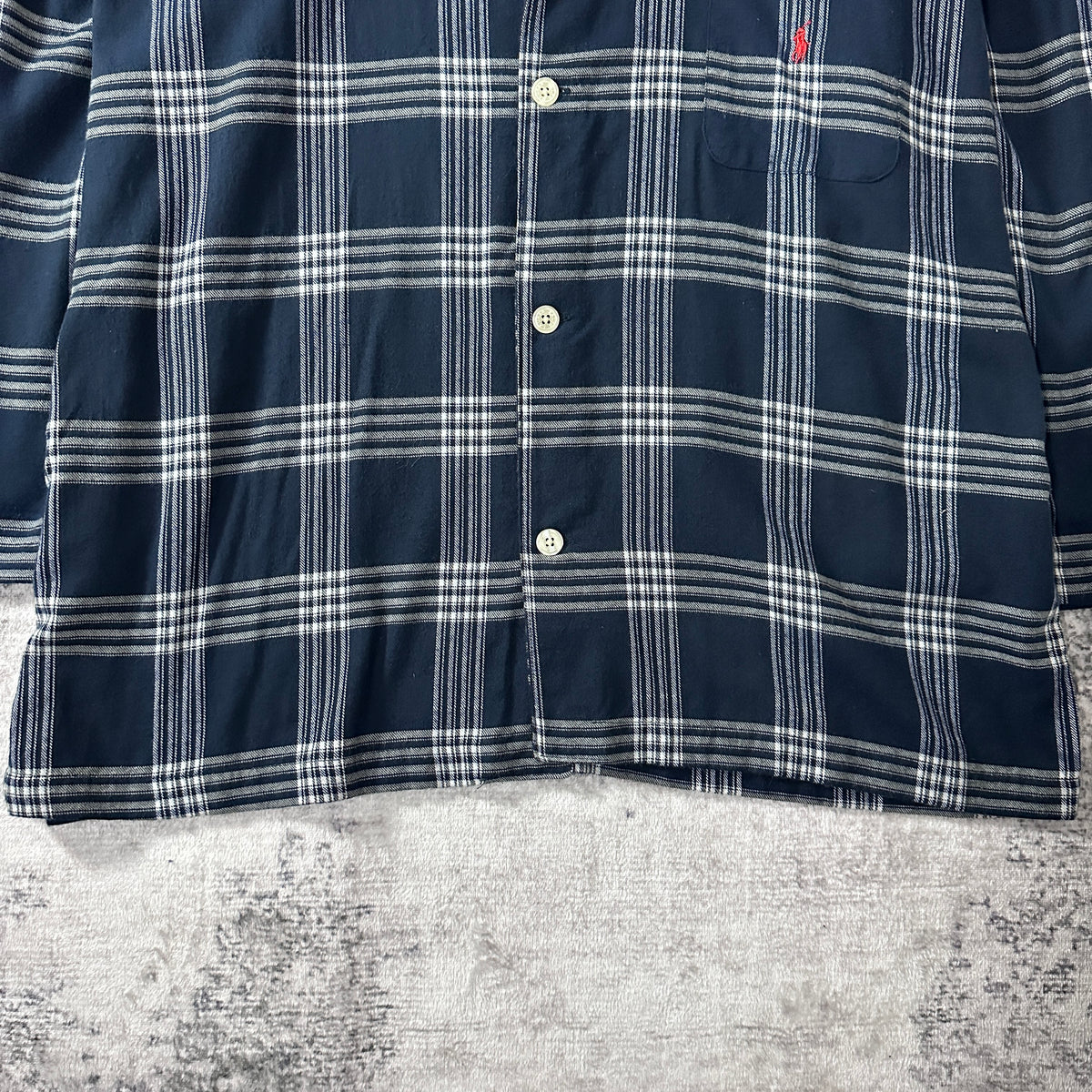 Polo by Ralph Lauren Navy White Plaid Cotton Flannel Open Collar Pajama Shirt Size L/XL