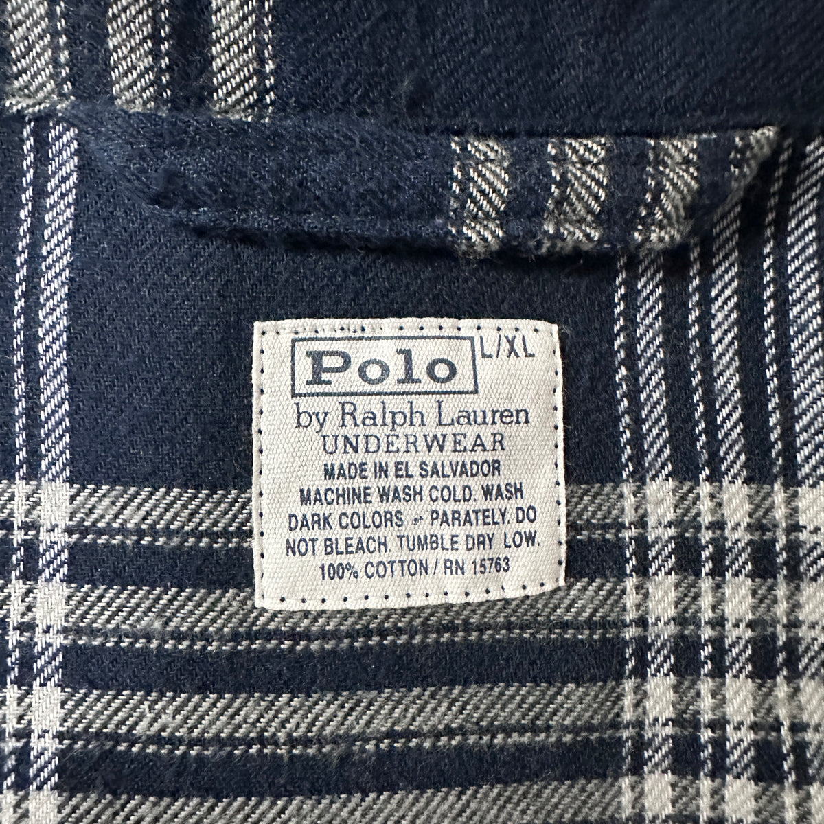 Polo by Ralph Lauren Navy White Plaid Cotton Flannel Open Collar Pajama Shirt Size L/XL