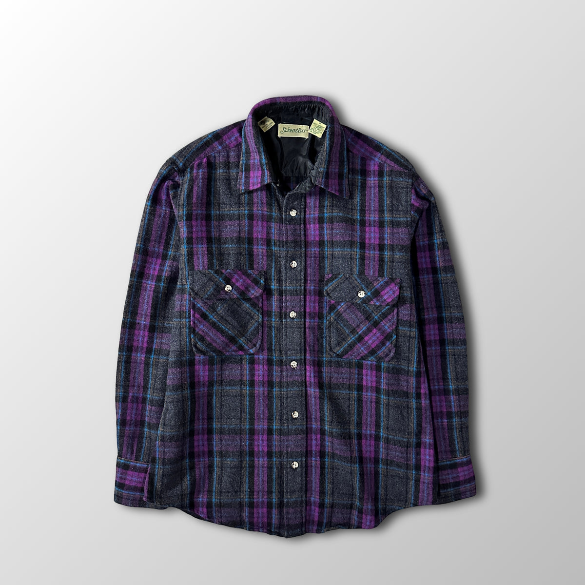 St. John's Bay Purple Plaid 100% Virgin Wool Shirt Size M