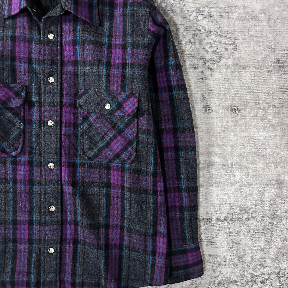 St. John's Bay Purple Plaid 100% Virgin Wool Shirt Size M