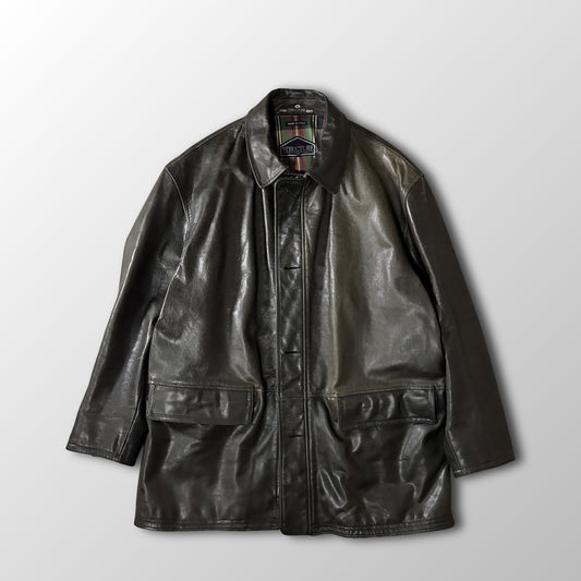Structure Dark Brown Leather Car Coat Made in Italy Size L