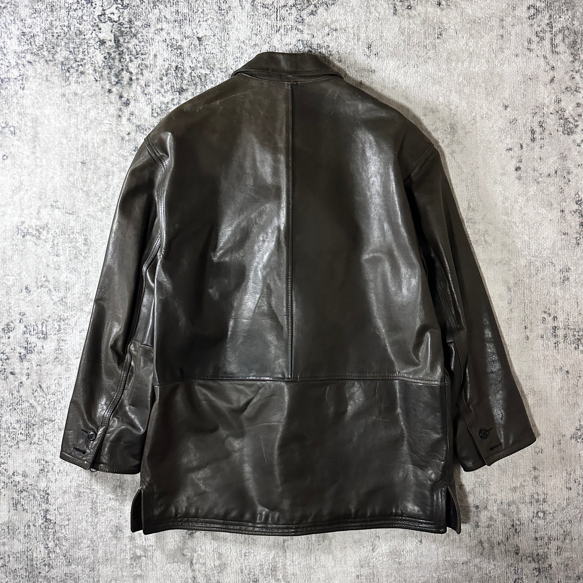 Structure Dark Brown Leather Car Coat Made in Italy Size L