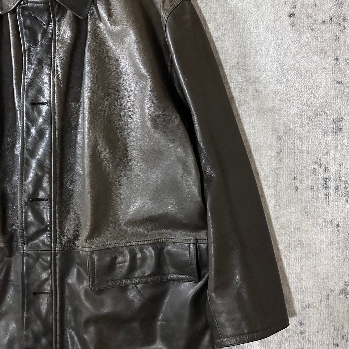 Structure Dark Brown Leather Car Coat Made in Italy Size L
