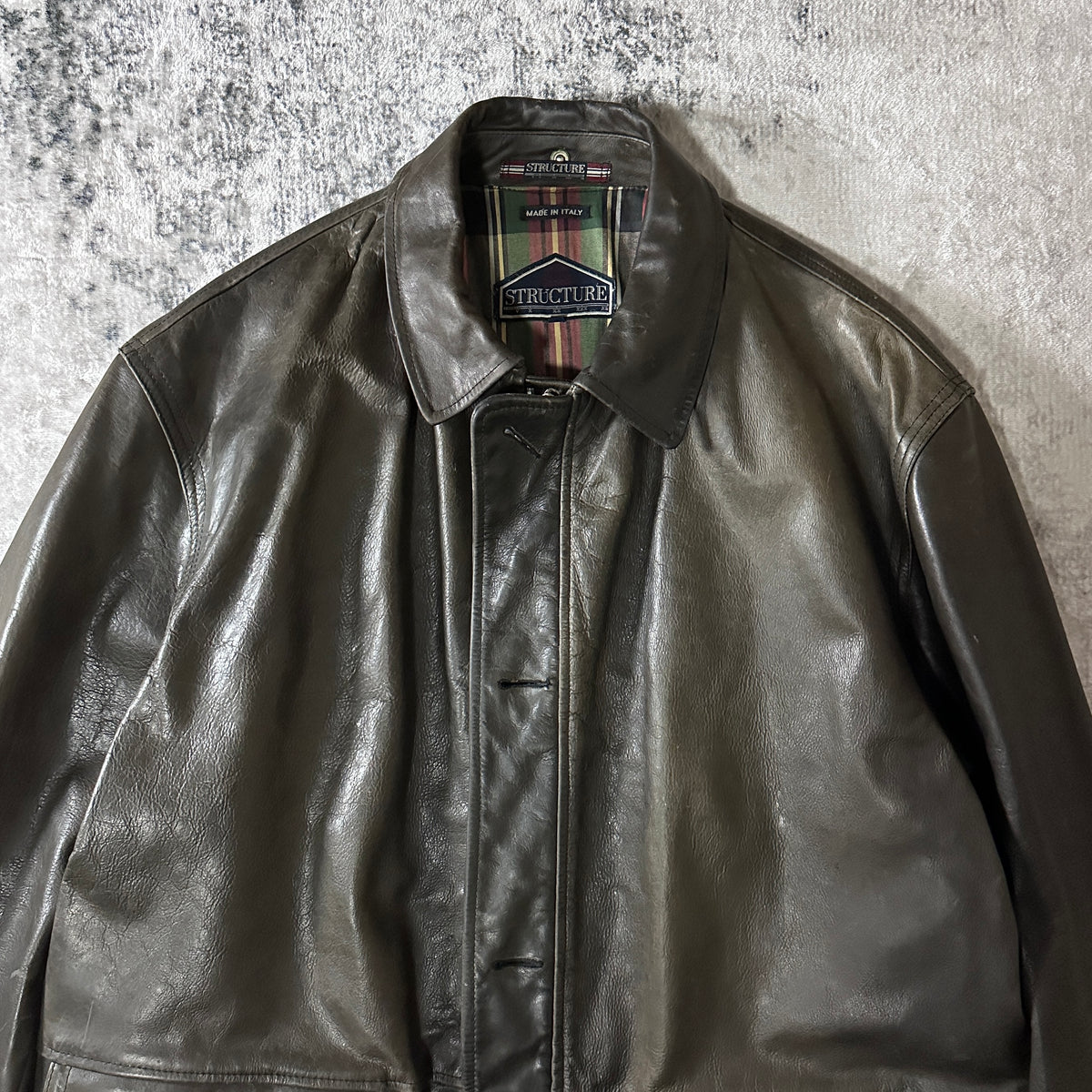 Structure Dark Brown Leather Car Coat Made in Italy Size L