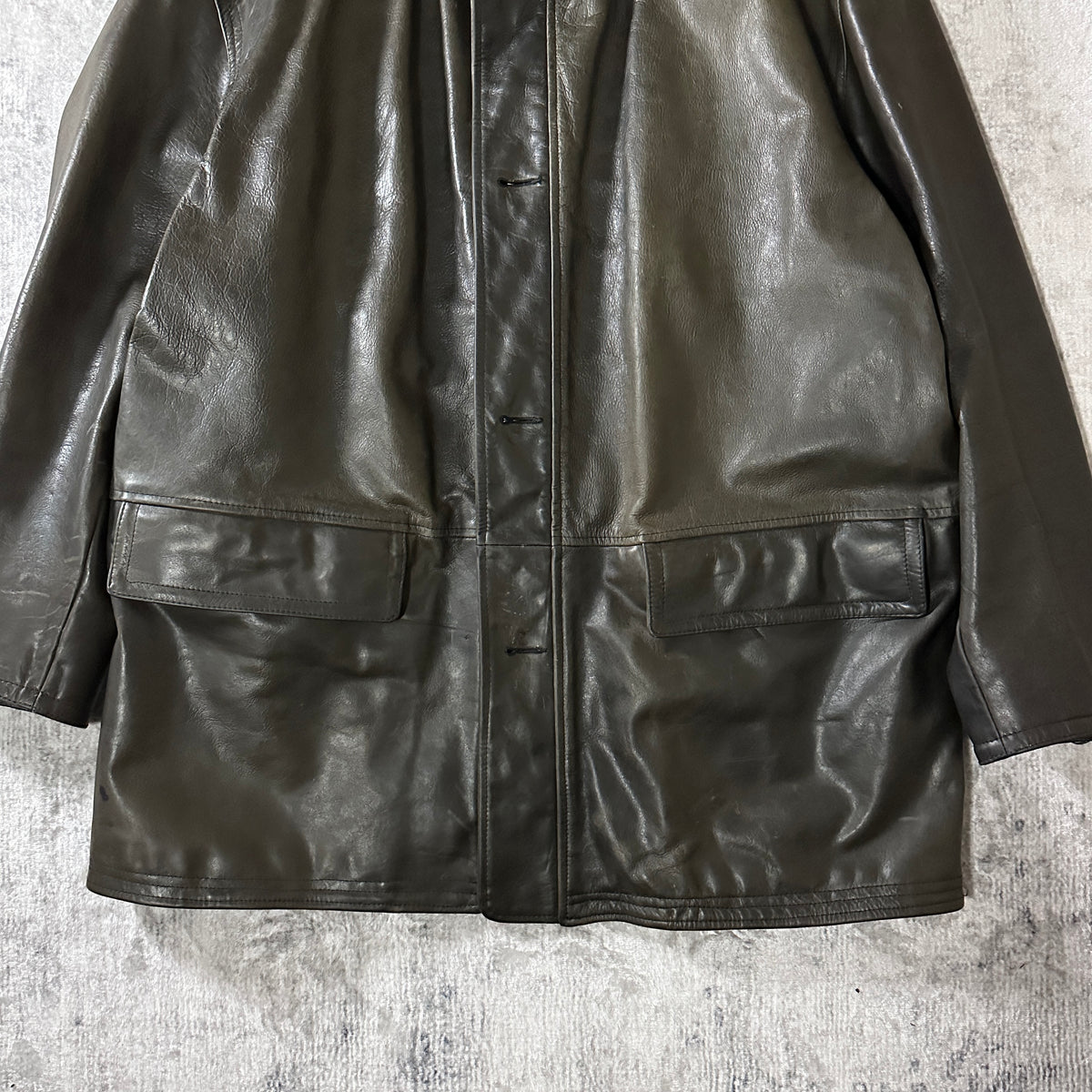 Structure Dark Brown Leather Car Coat Made in Italy Size L