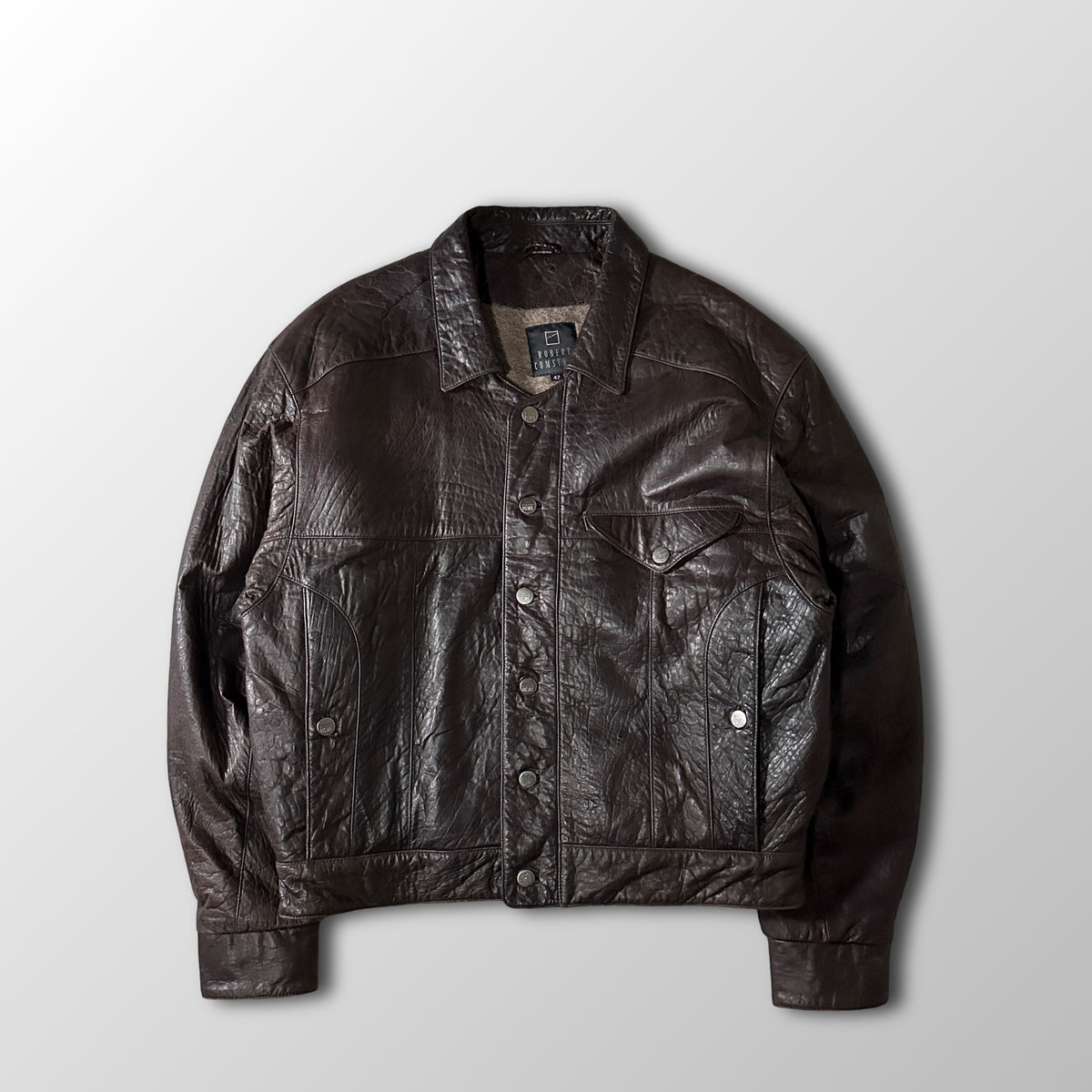 Robert Comstock Dark Brown Leather Trucker Jacket Size 42