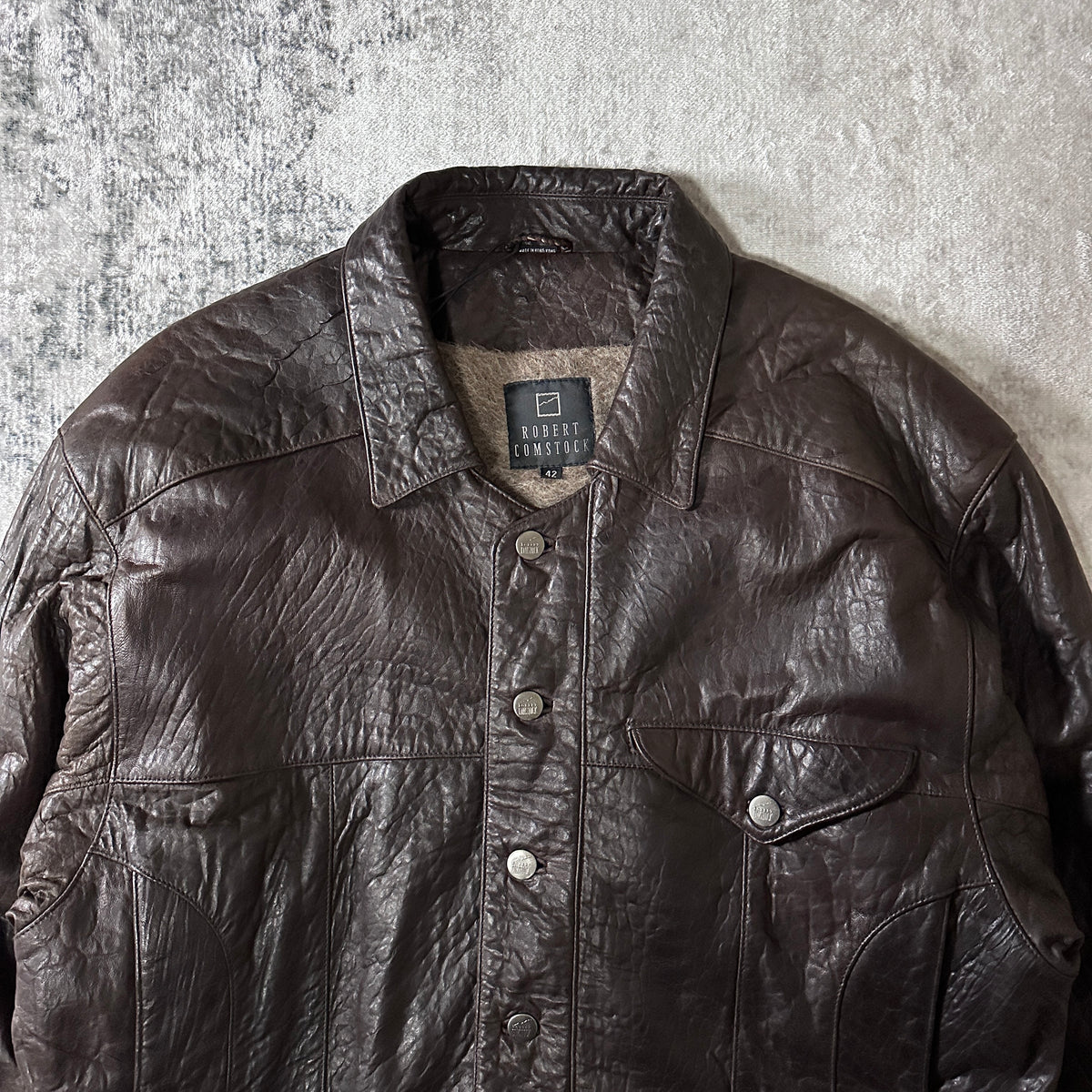 Robert Comstock Dark Brown Leather Trucker Jacket Size 42