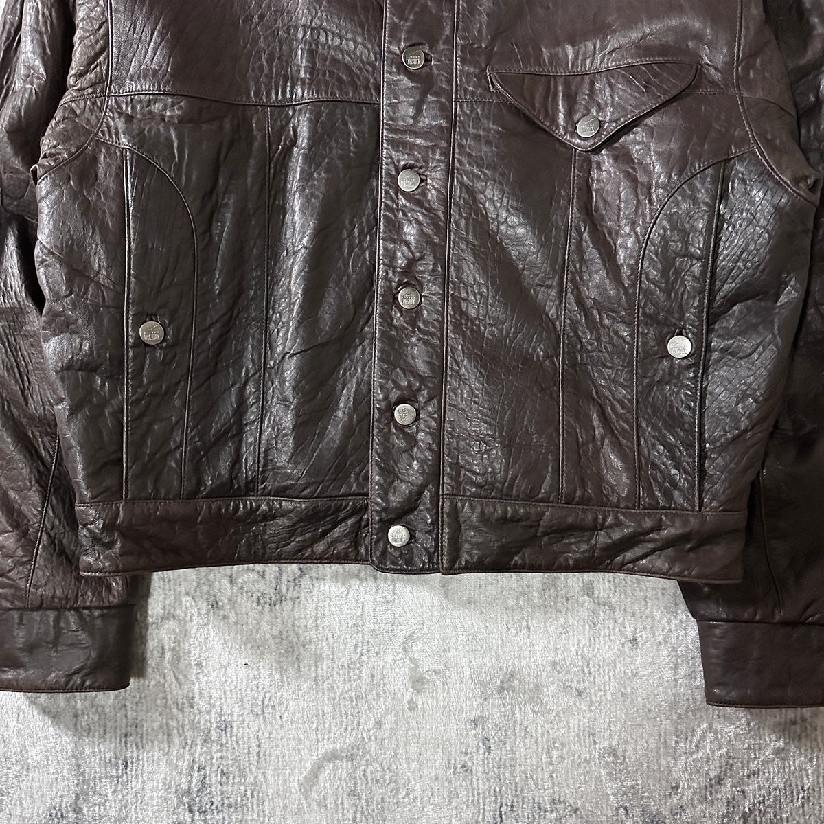 Robert Comstock Dark Brown Leather Trucker Jacket Size 42