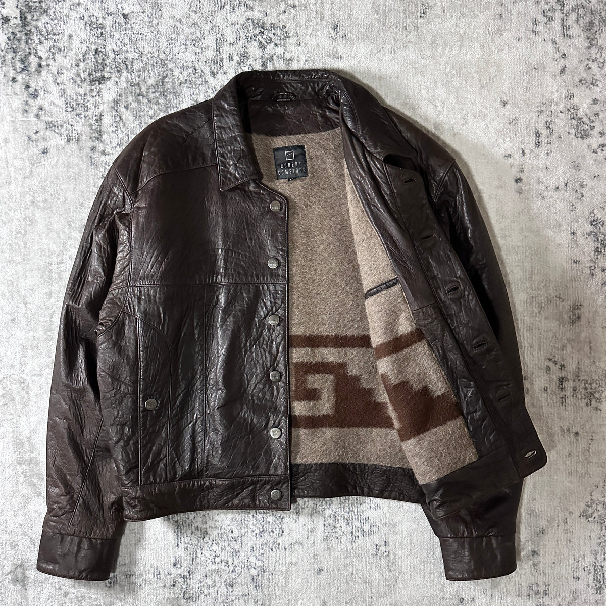 Robert Comstock Dark Brown Leather Trucker Jacket Size 42