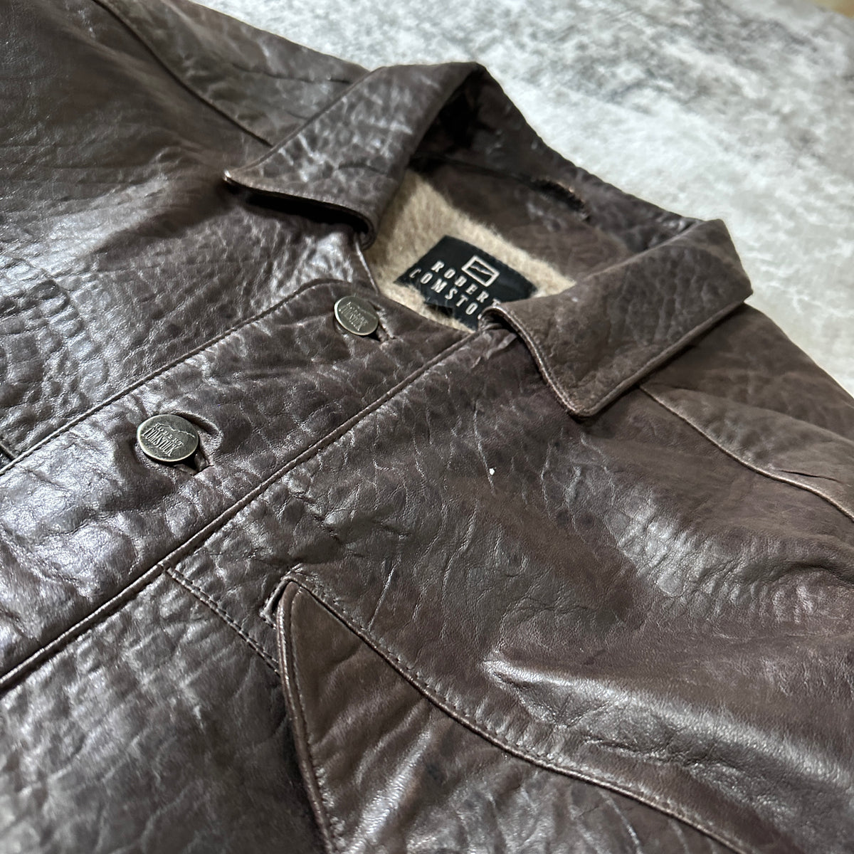 Robert Comstock Dark Brown Leather Trucker Jacket Size 42