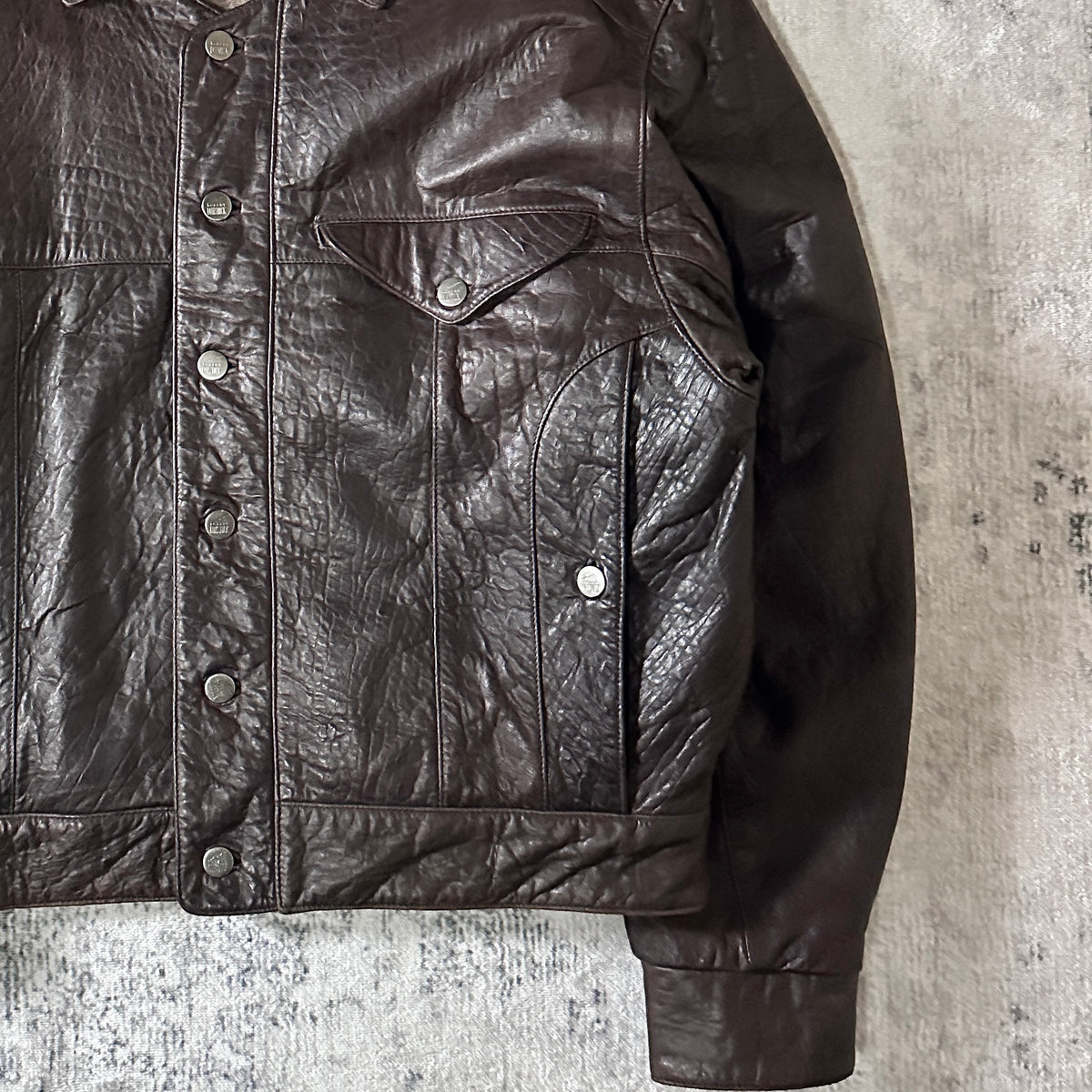 Robert Comstock Dark Brown Leather Trucker Jacket Size 42