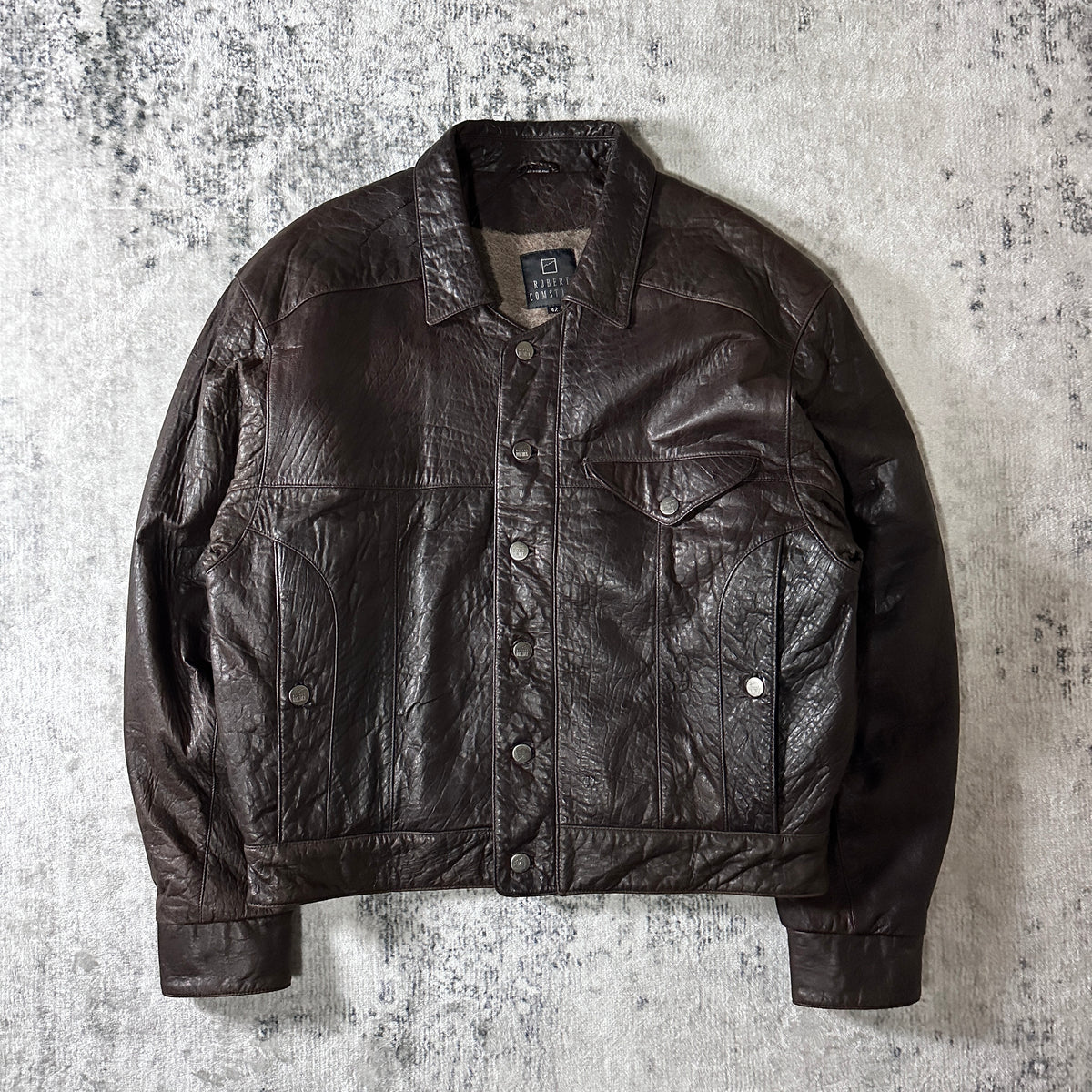 Robert Comstock Dark Brown Leather Trucker Jacket Size 42