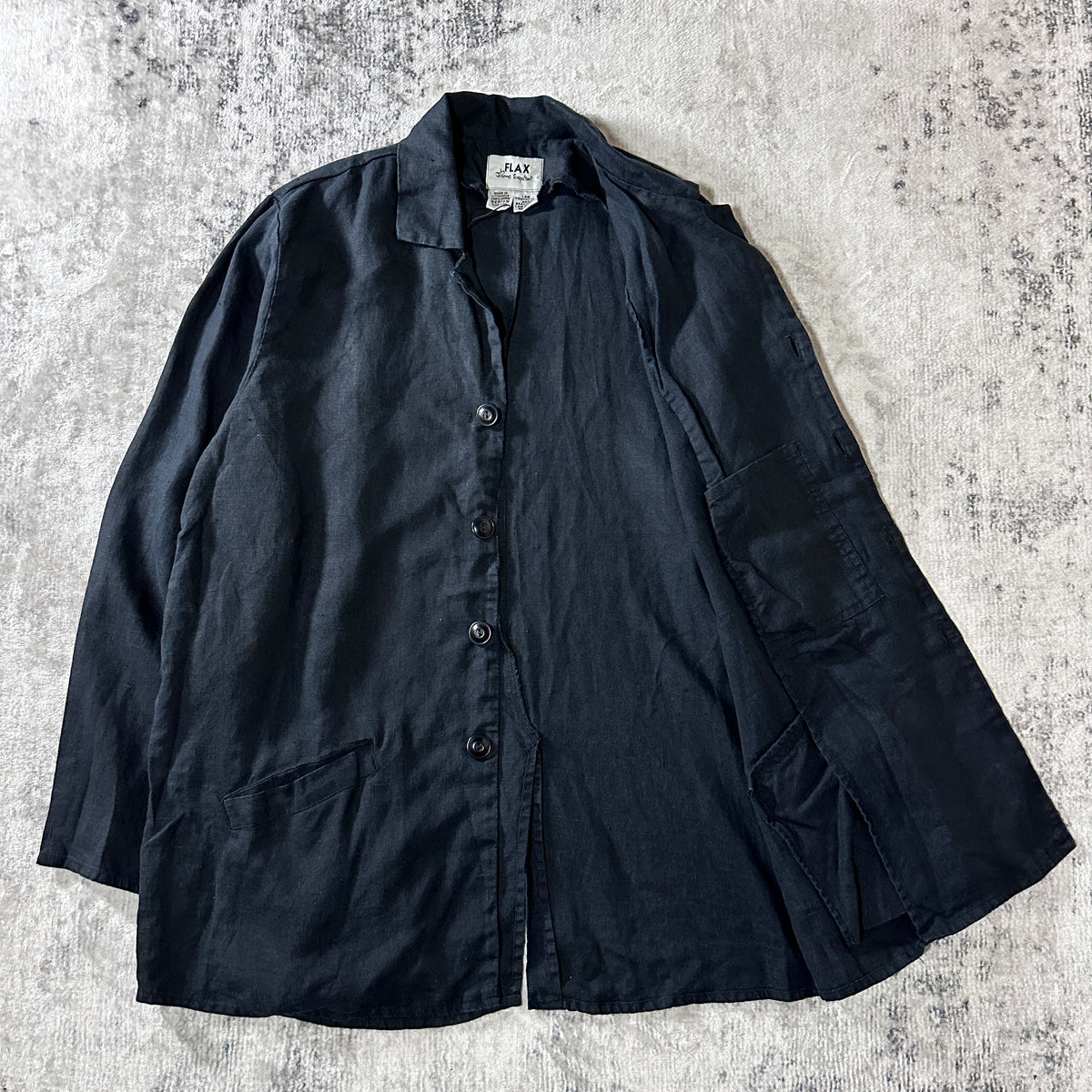 FLAX Black 100% Linen Jacket Size M