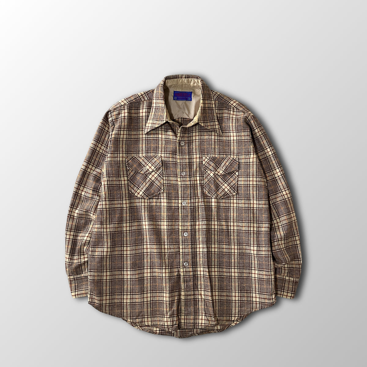 Ponderosa Beige Brown Check Wool Blend Heavy Flannel Shirt Size L