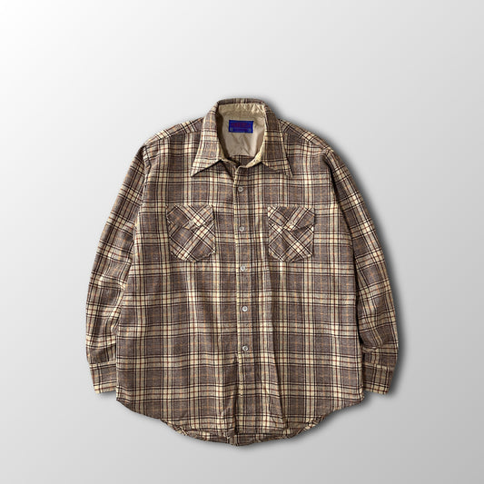 Ponderosa Beige Brown Check Wool Blend Heavy Flannel Shirt Size L