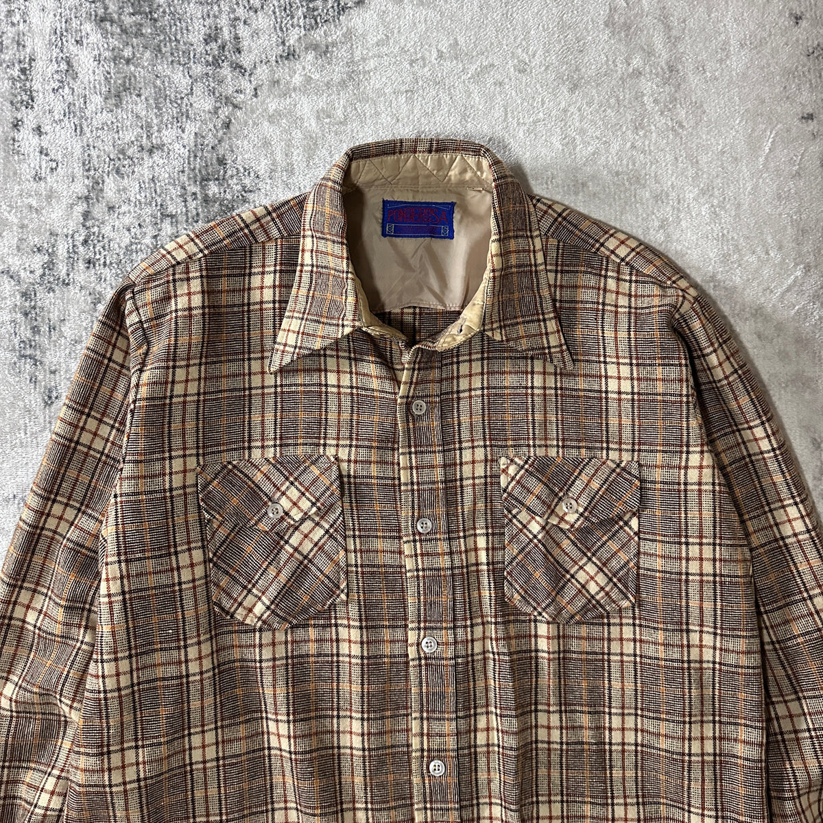 Ponderosa Beige Brown Check Wool Blend Heavy Flannel Shirt Size L