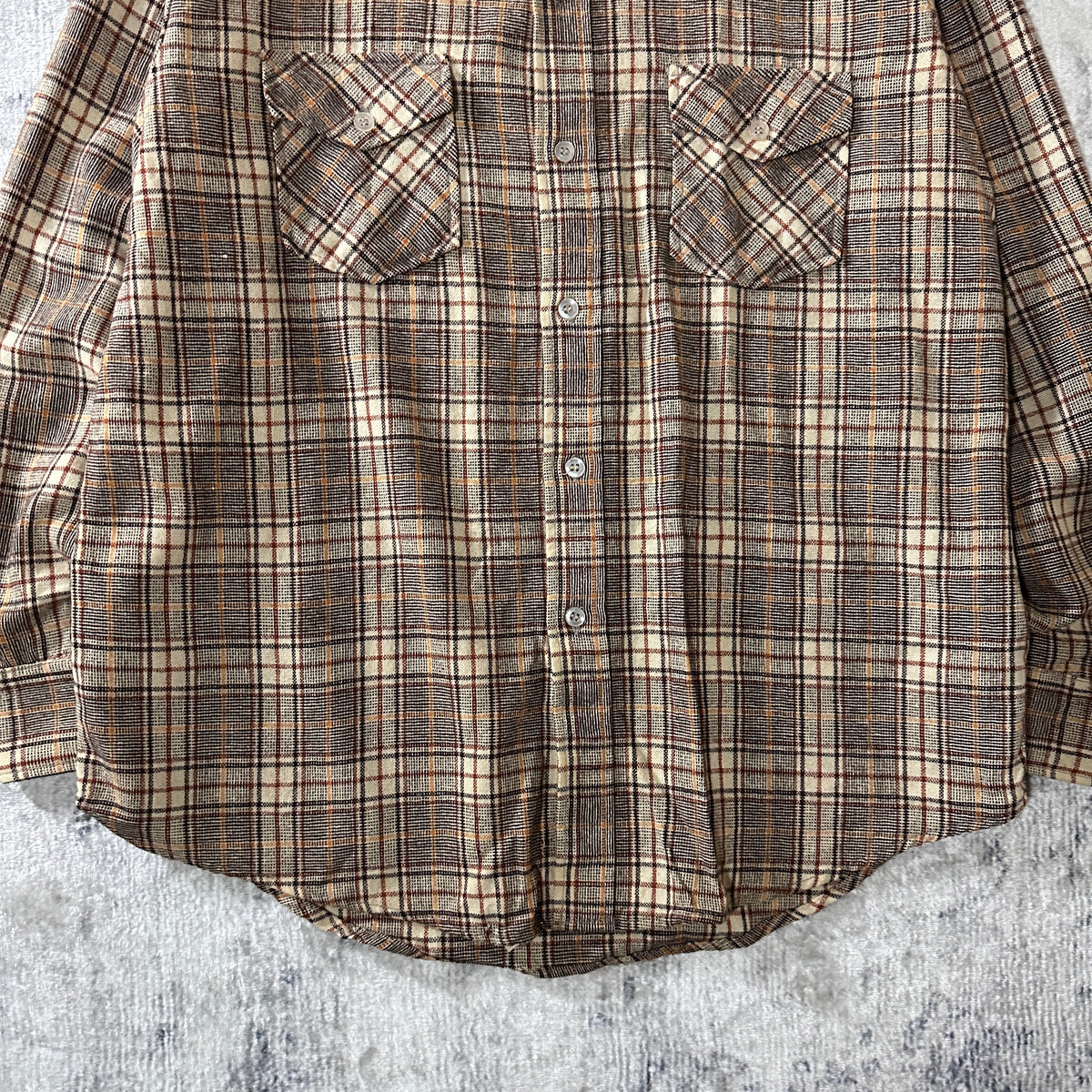 Ponderosa Beige Brown Check Wool Blend Heavy Flannel Shirt Size L