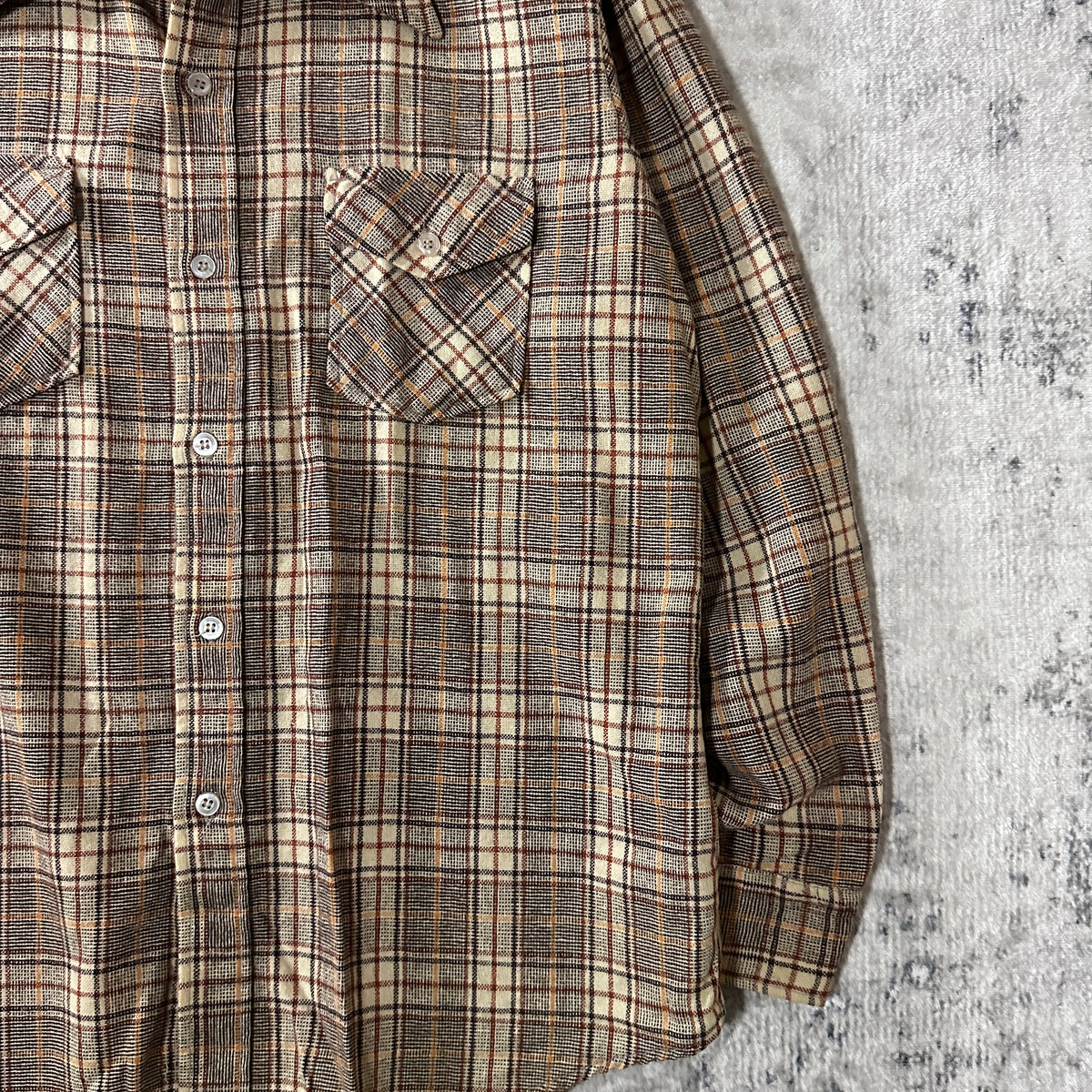 Ponderosa Beige Brown Check Wool Blend Heavy Flannel Shirt Size L