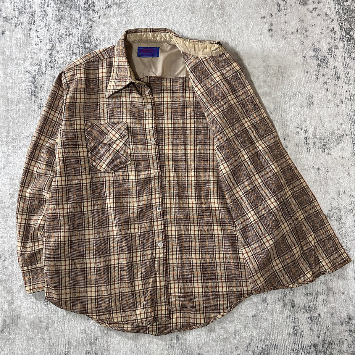 Ponderosa Beige Brown Check Wool Blend Heavy Flannel Shirt Size L