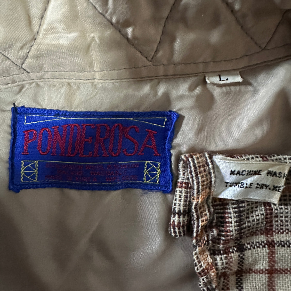 Ponderosa Beige Brown Check Wool Blend Heavy Flannel Shirt Size L