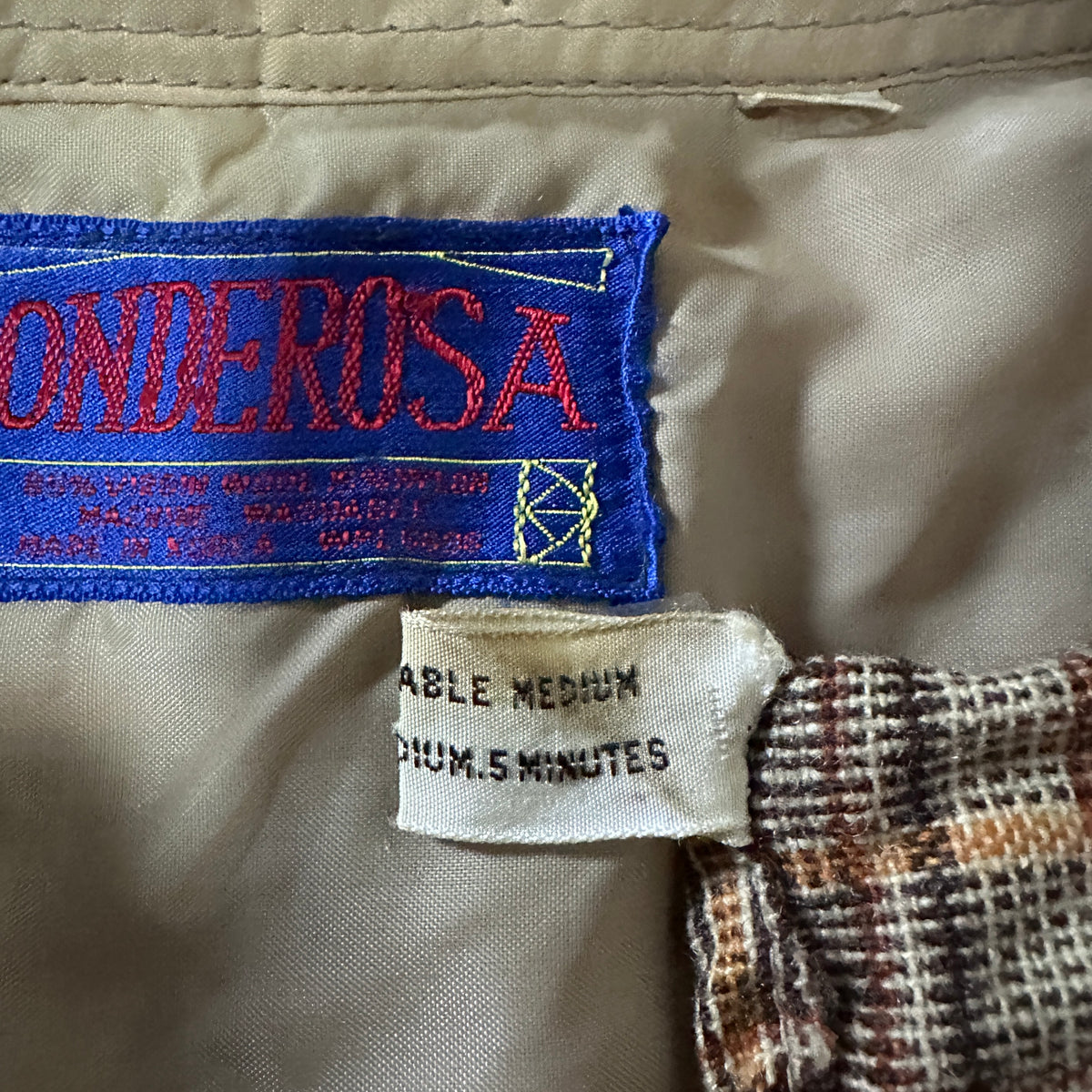 Ponderosa Beige Brown Check Wool Blend Heavy Flannel Shirt Size L