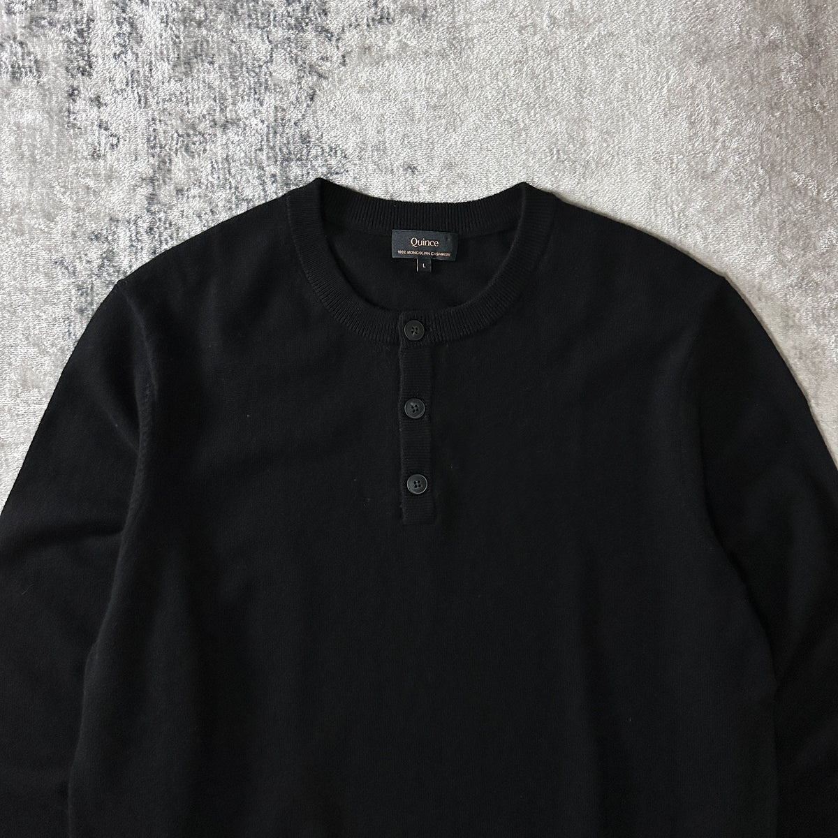 Quince Black 100% Cashmere Henley Sweater Size L