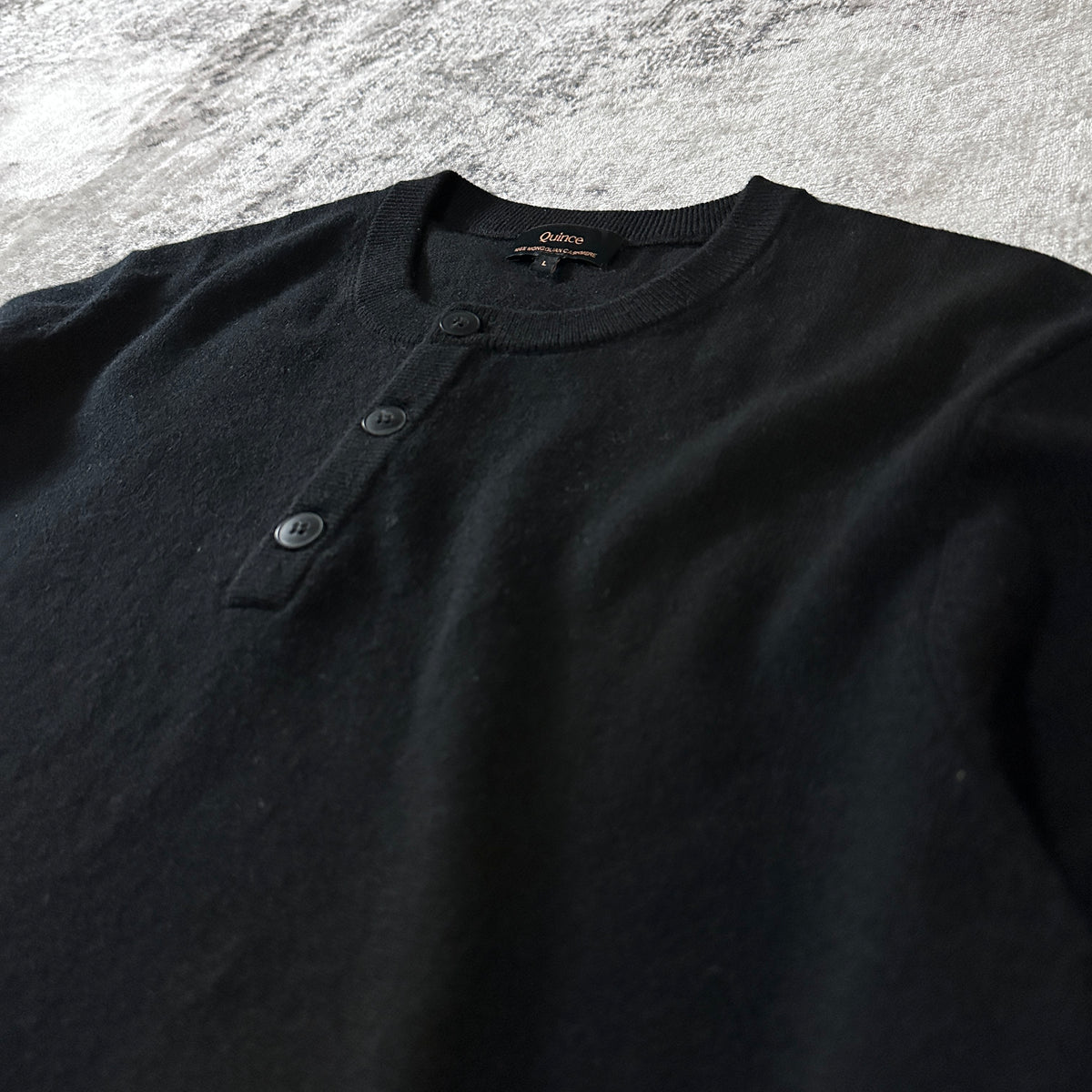 Quince Black 100% Cashmere Henley Sweater Size L