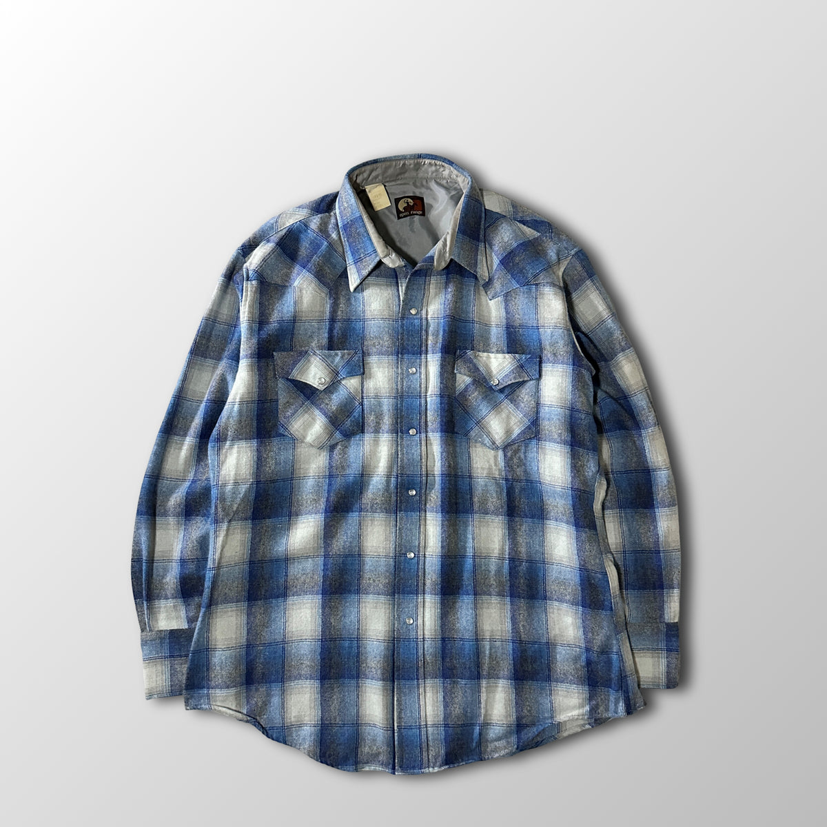 Open Range Blue Gray Ombre Check Pearl Snap Western Shirt Size 17 1/2-35