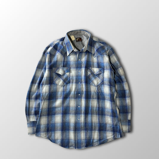 Open Range Blue Gray Ombre Check Pearl Snap Western Shirt Size 17 1/2-35