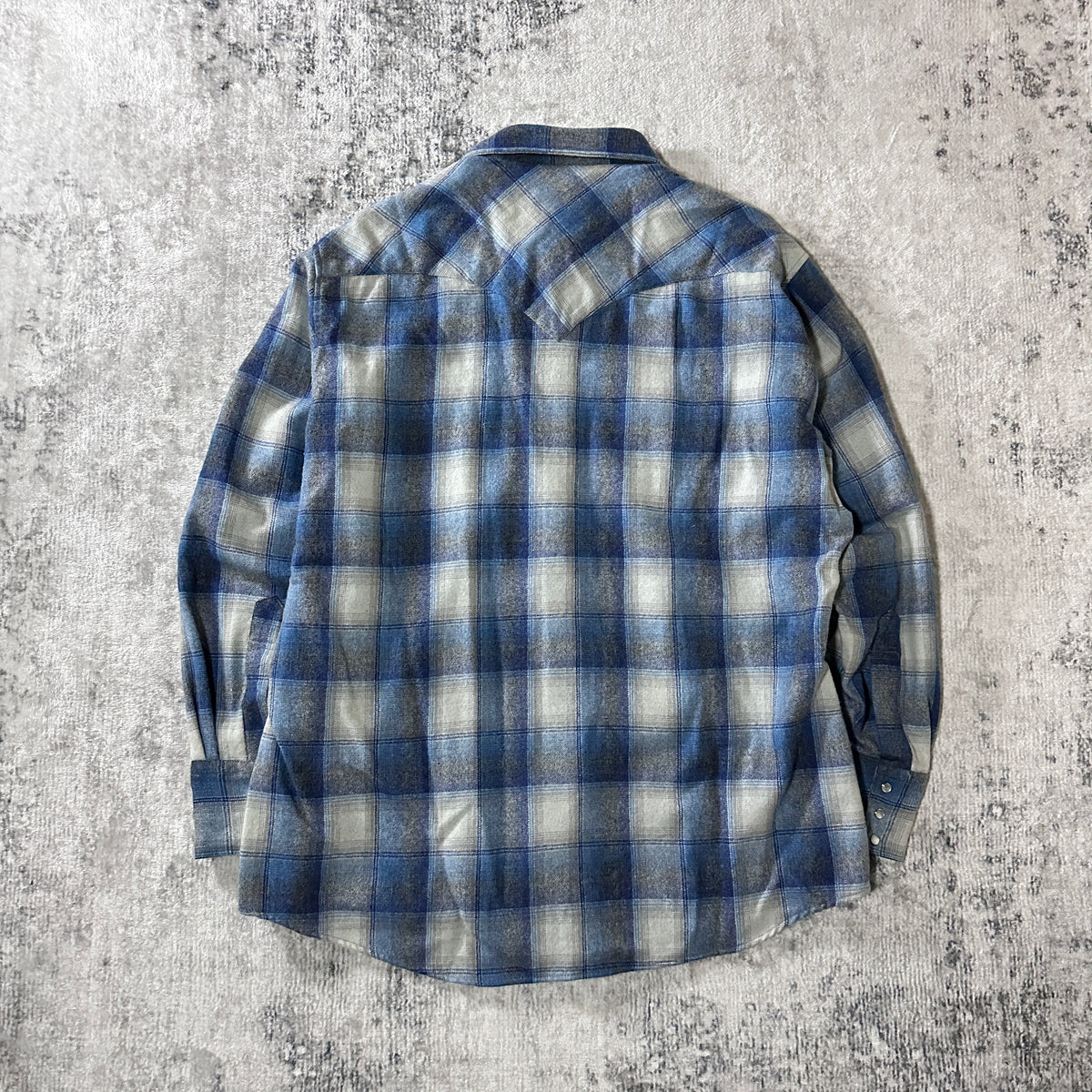 Open Range Blue Gray Ombre Check Pearl Snap Western Shirt Size 17 1/2-35