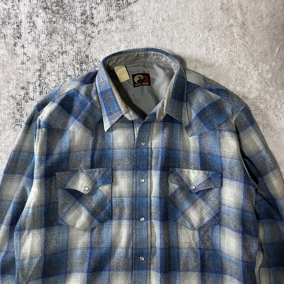 Open Range Blue Gray Ombre Check Pearl Snap Western Shirt Size 17 1/2-35