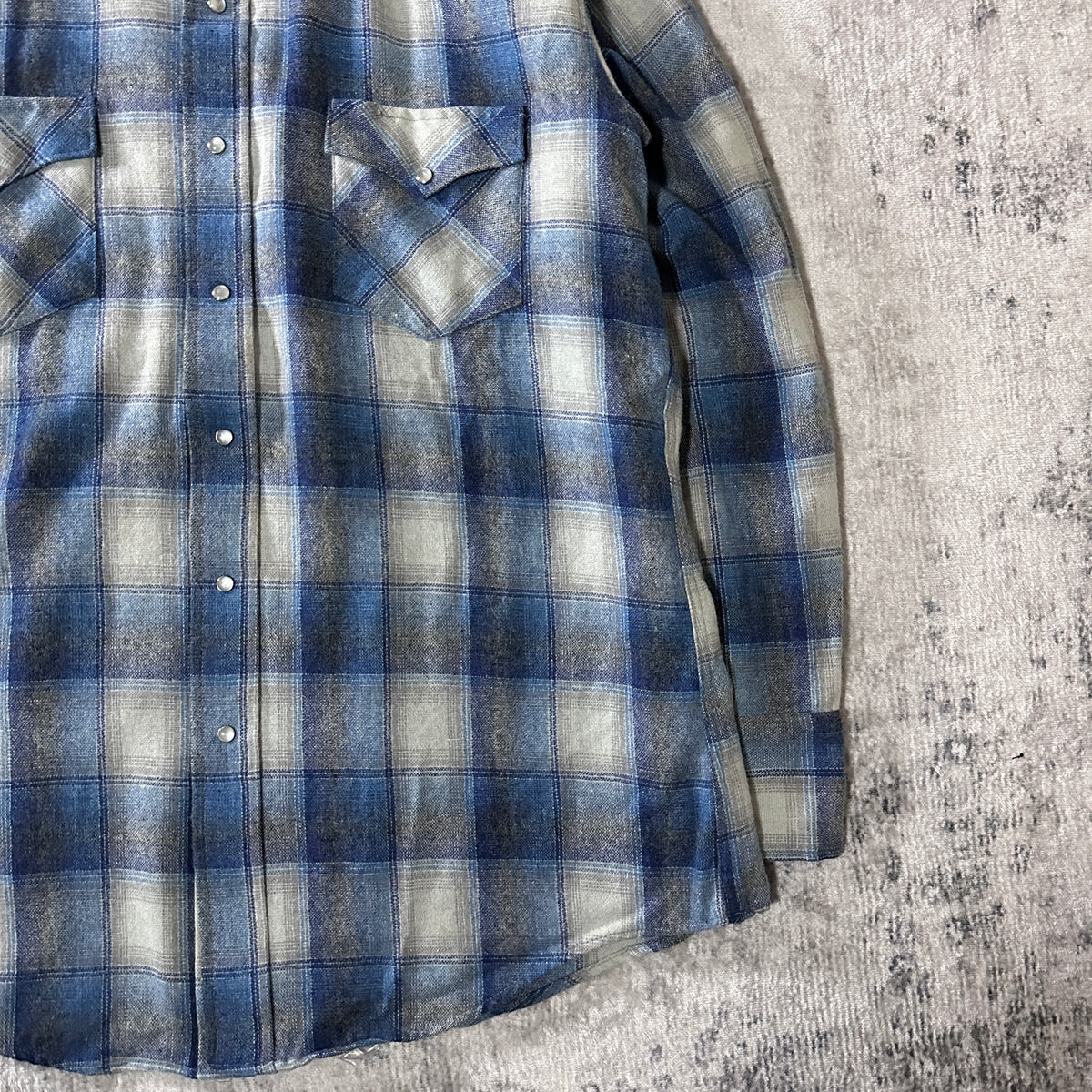 Open Range Blue Gray Ombre Check Pearl Snap Western Shirt Size 17 1/2-35