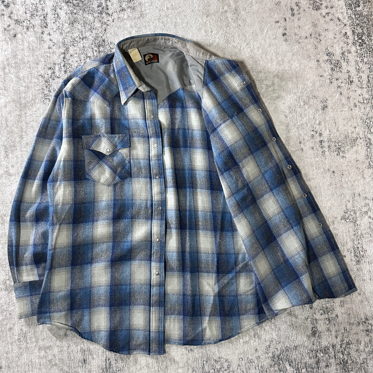 Open Range Blue Gray Ombre Check Pearl Snap Western Shirt Size 17 1/2-35