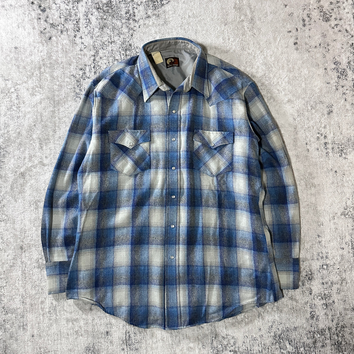 Open Range Blue Gray Ombre Check Pearl Snap Western Shirt Size 17 1/2-35