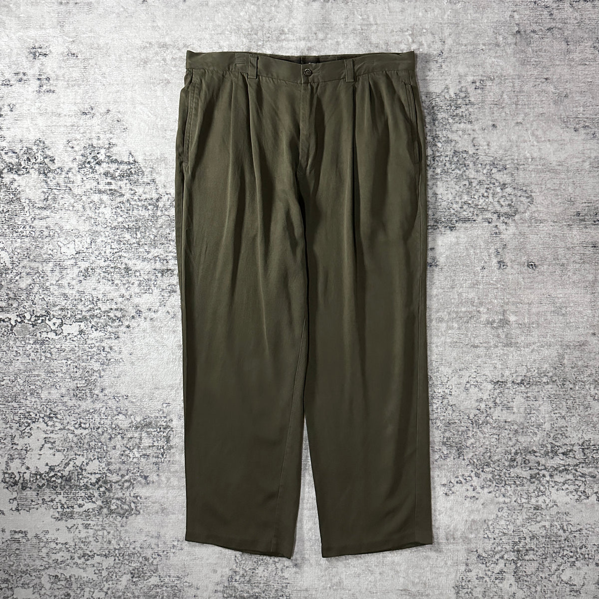 Tommy Bahama Olive 100% Silk Pleated Trousers Size 38x30