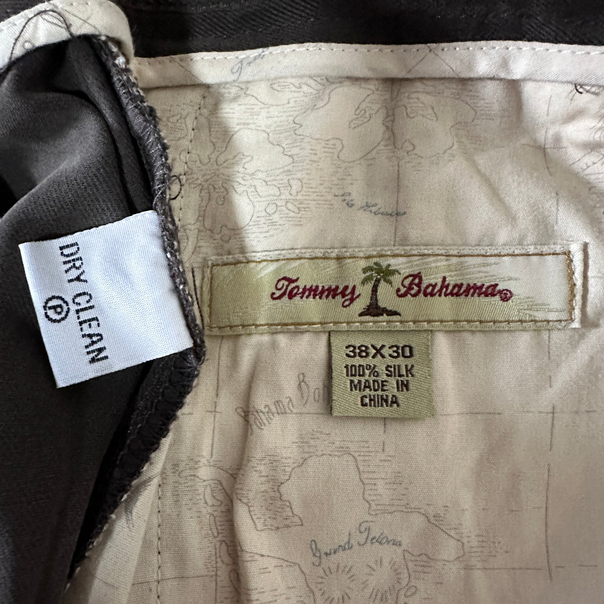 Tommy Bahama Dark Brown 100% Silk Pleated Trousers Size 38x30