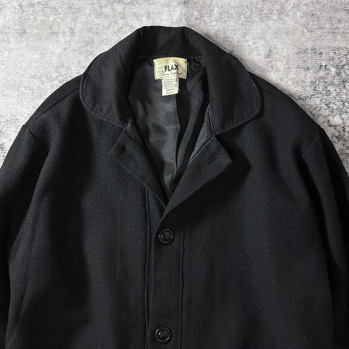 FLAX Black Wool Blend Coat Size M