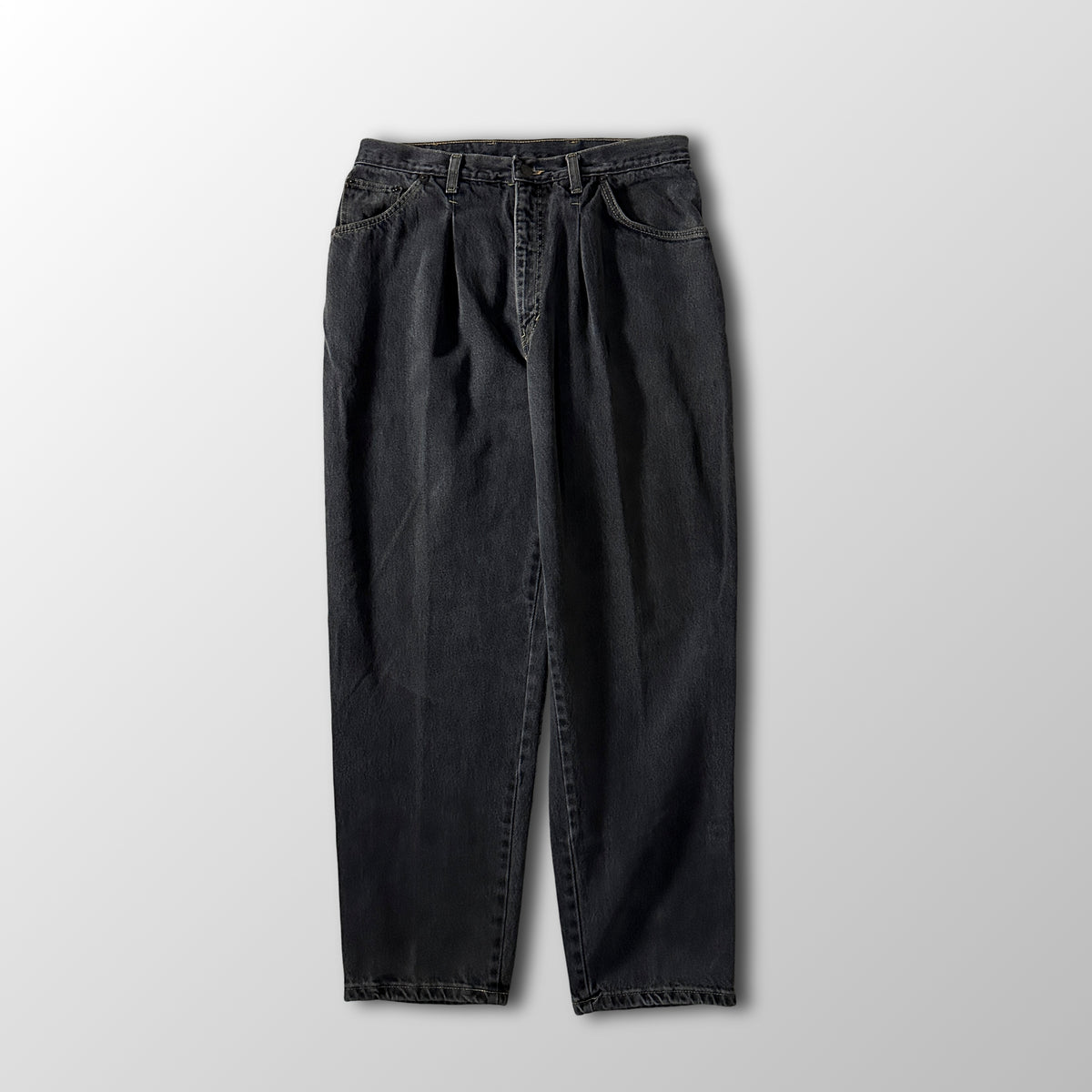 Black Pleated Tapered Denim Pants Made in USA Size 36x30