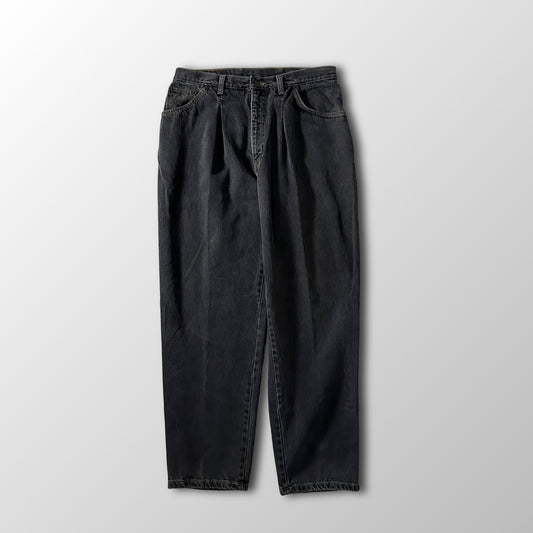 Black Pleated Tapered Denim Pants Made in USA Size 36x30