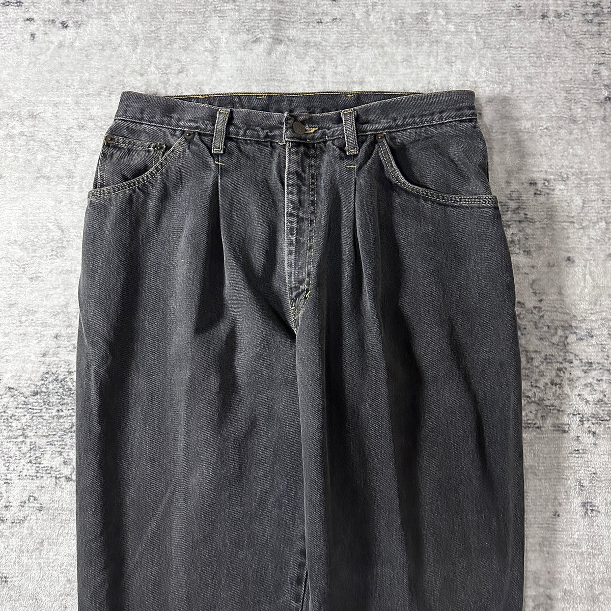 Black Pleated Tapered Denim Pants Made in USA Size 36x30