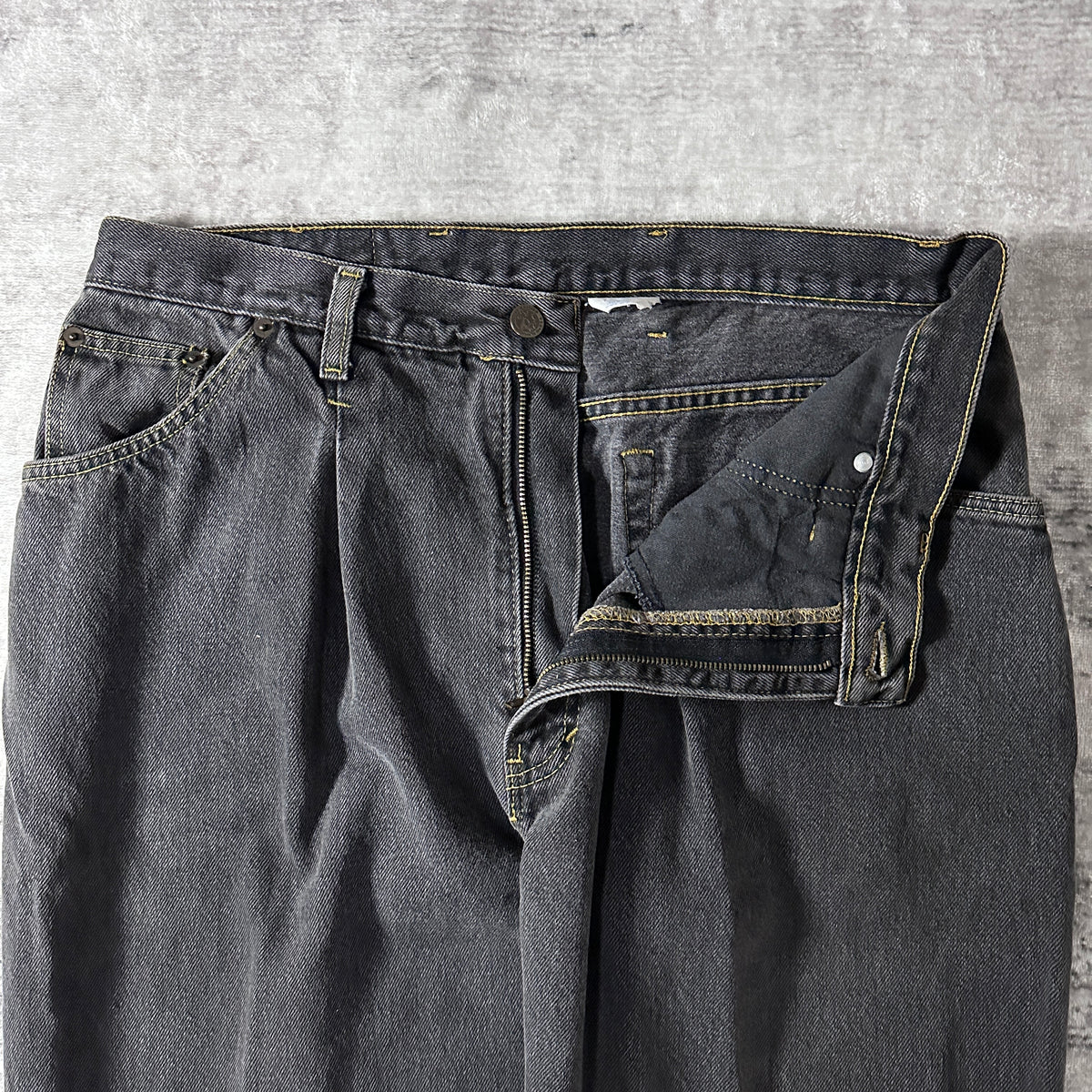 Black Pleated Tapered Denim Pants Made in USA Size 36x30